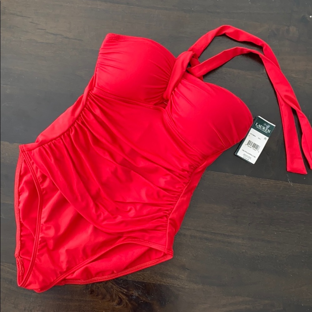 Ralph Lauren halter one-piece swimsuit red size 6*